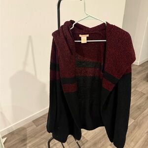 Cozy red and Black Hooded Women's Sweater Cardigan